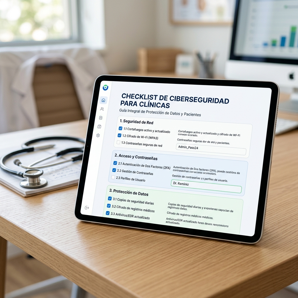 Mockup de la checklist de ciberseguridad en tablet